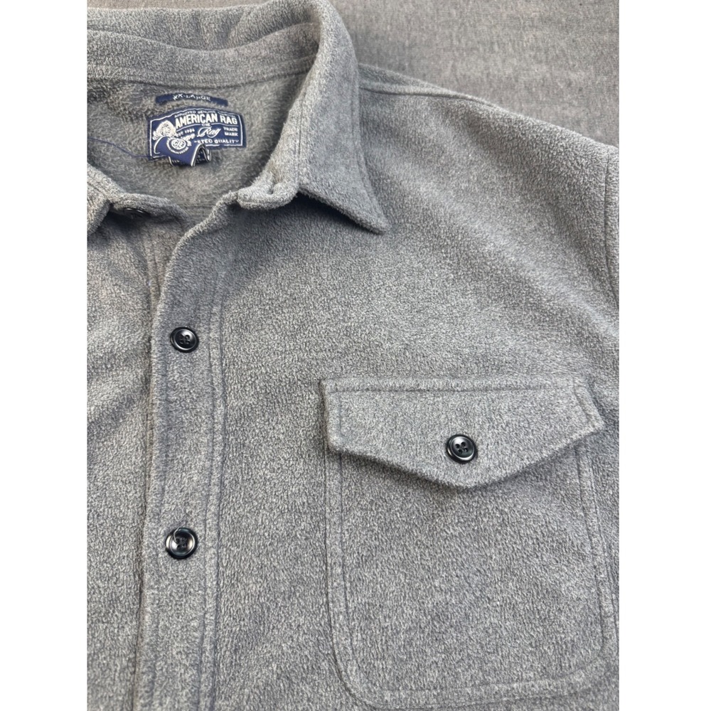 American Rag Mens XX Large Gray Fleece Button Up Shirt Long Sleeve Pockets‎